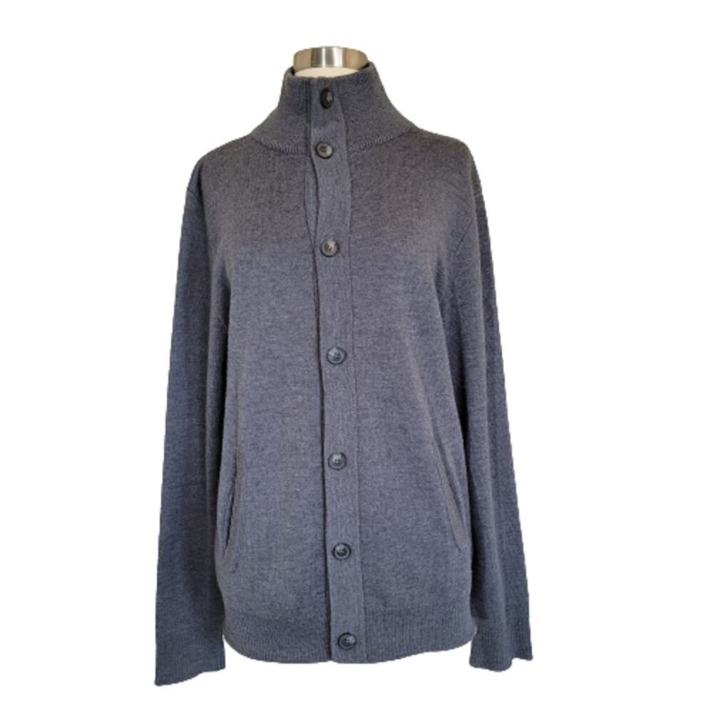 Zara Men's Gray Long Sleeve Button Front Mock Neck Knitted Sweater Size L